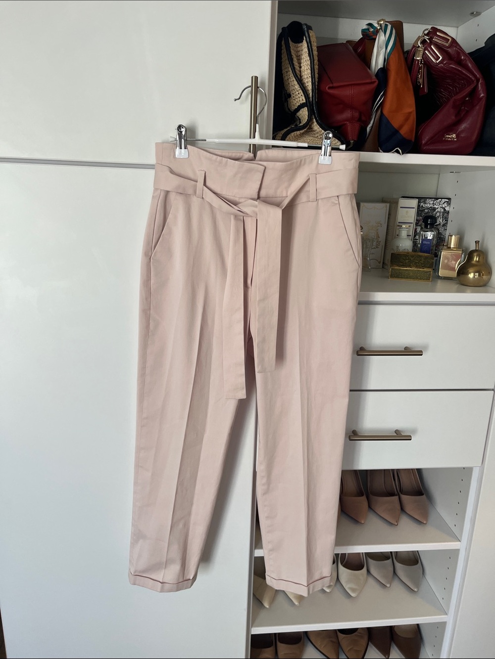 Massimo Dutti Blush Paperbag Tie-Waist Trousers